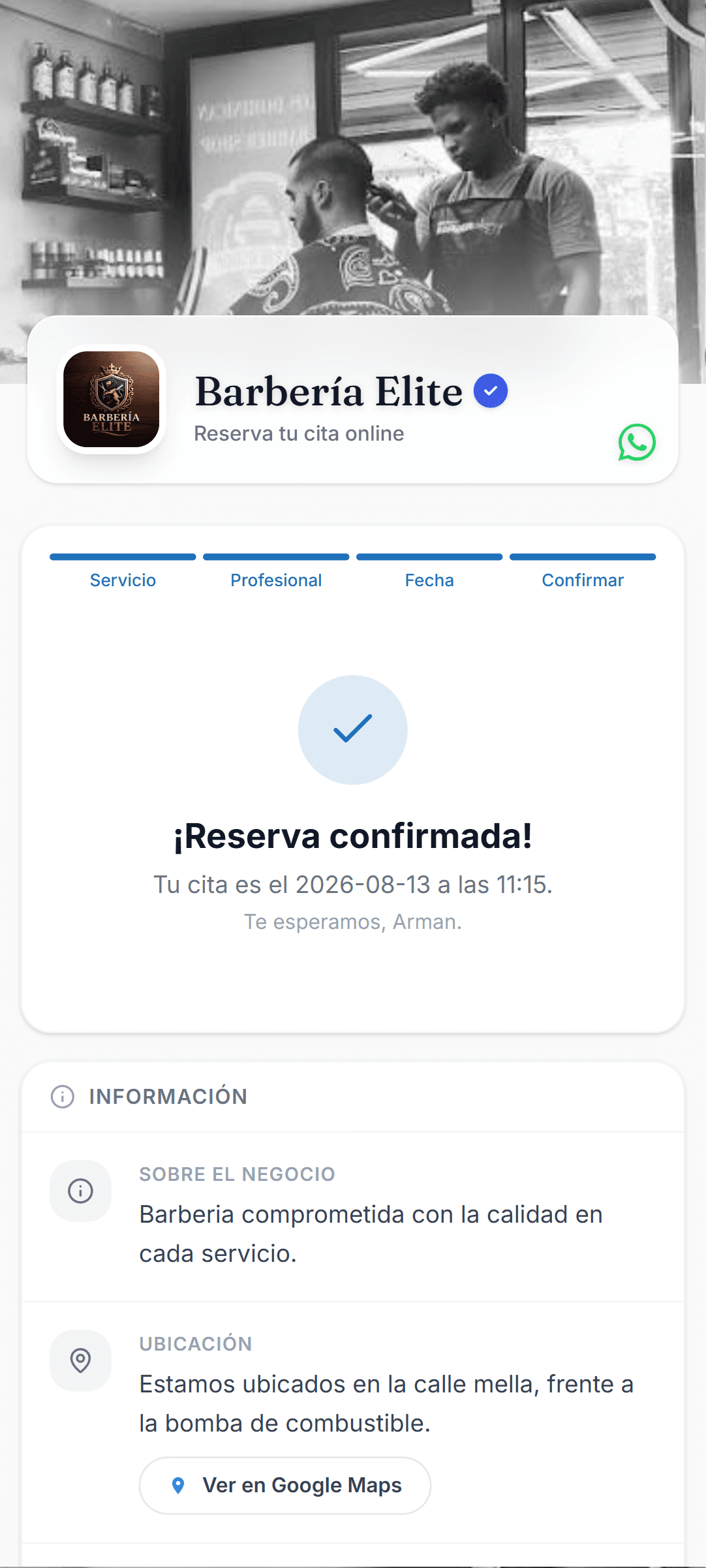 Pantalla de Hubven Reservas en el celular